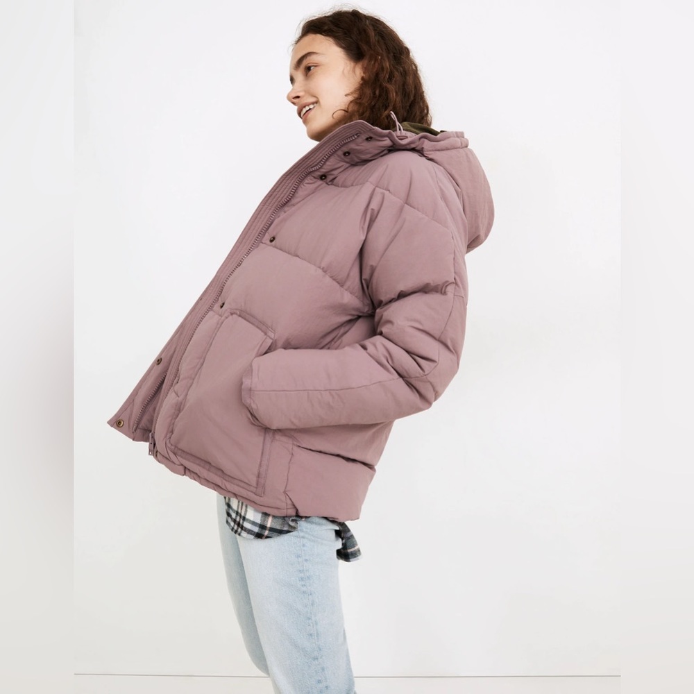 Madewell Holland Quilted Puffer Parker Coat Faded Fig Size Small